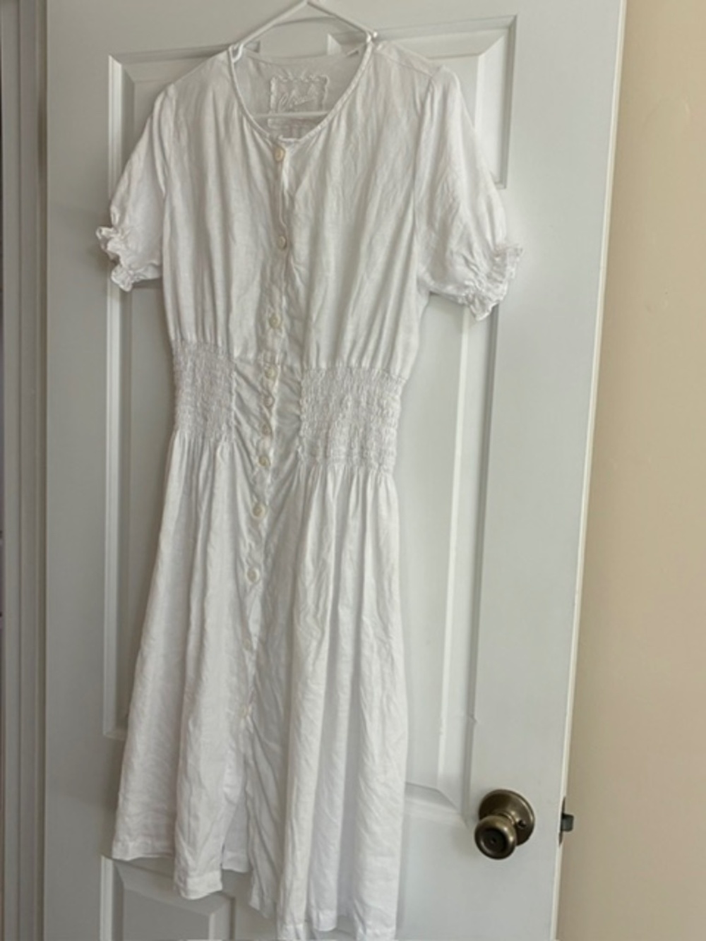 Claudio Milano White Linen Peasant Dress Size M